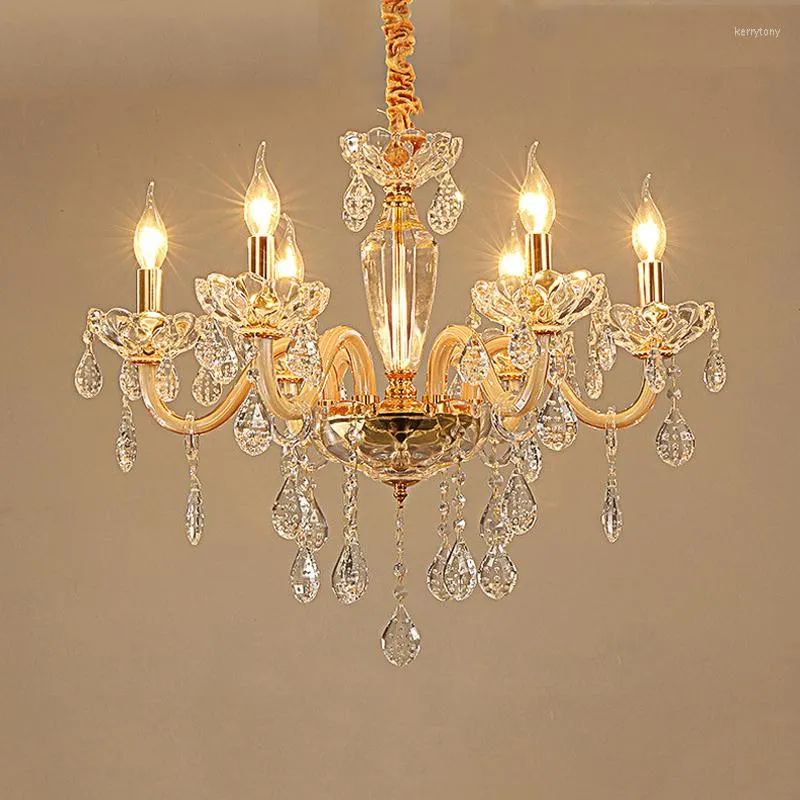 Lustres Européen Verre Lustre En Cristal De Luxe Golden Villa El Droplight Élégant Et Simple Ménage Led Chambre Pendentif Lampe