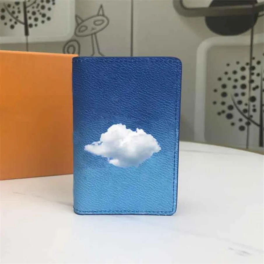 Designer Wallet Women Men Credit Card Holder Top Quality Leather with Original Box Blue Flower Long Purse Fashion Clouds Short Mon2348