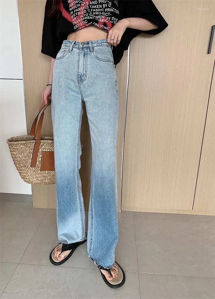 Women's Pants Gradient Color Jeans For Women Summer Casual Streetwear Staight Wide Leg Denim Lady Chic Long Loose Trousers