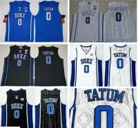 Men 0 Jayson Tatum College Jersey Black Blue White Devils Basketball Jerseys Color Stitched Sport Breatha