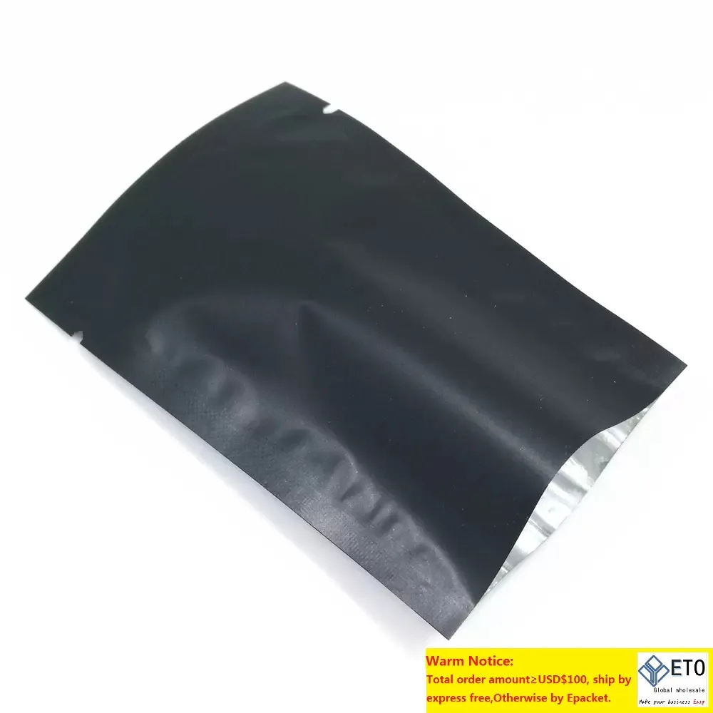 Matte Black Metallic Mylar Foil Open Top Heat Sealing Food Storage Bag for Coffee Powder Rice Beans Packaging Sample Bags 7 Sizes Available