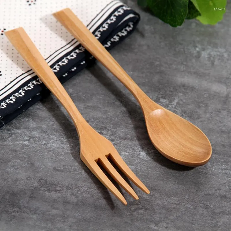 Flatware Sets 2Pcs Wooden Spoon Fork Set Dinner Soup Dessert Salad Portable Cutlery For Office Lunch Picnic