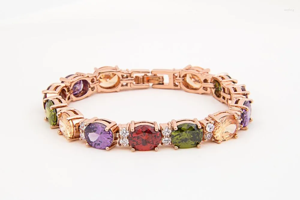 Bracelets à maillons Rongyawei couleur or Rose luxe multicolore CZ pierres grappe femmes Bracelet bijoux cadeau de fête de mariage