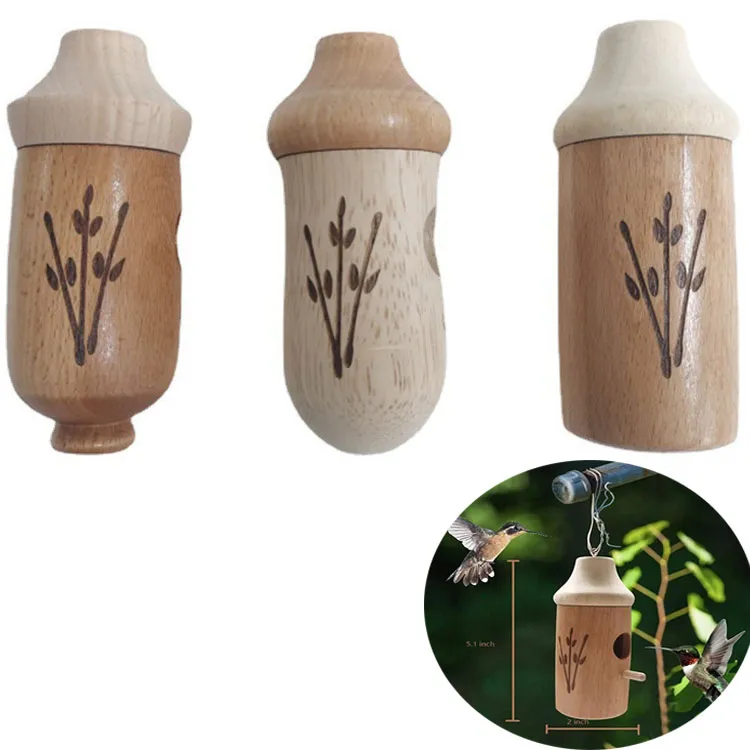 Natural Wooden Hummingbird House Garden Decoration Bird Houses Nest Window Outdoor Yard Hanging