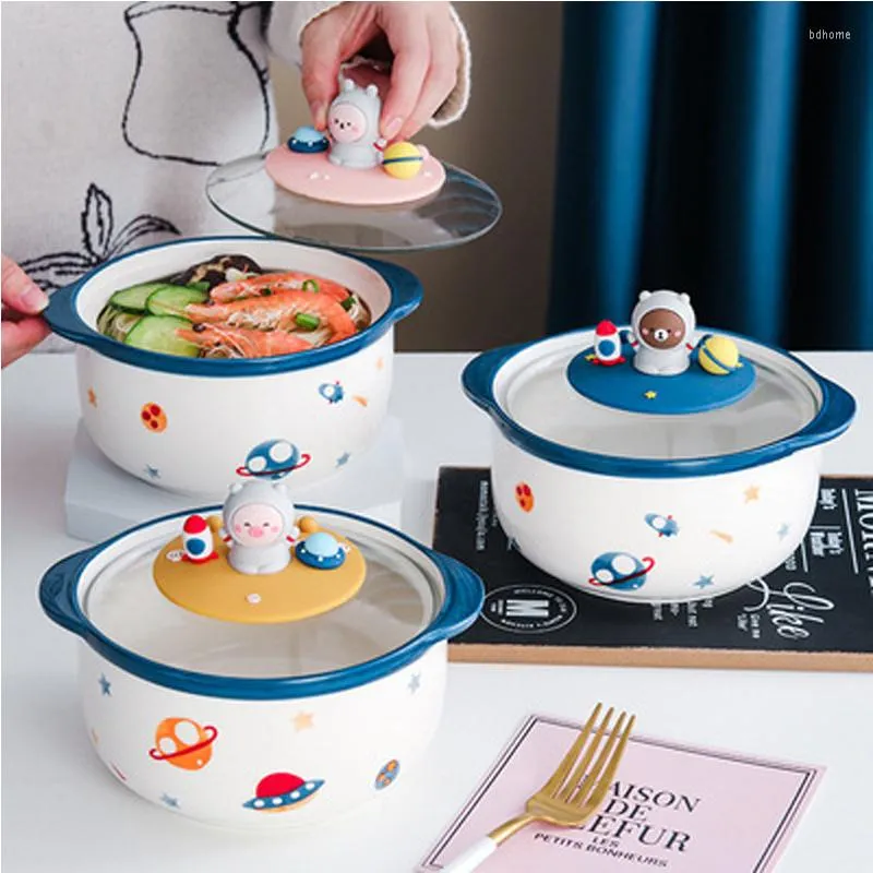 Bowls Creative Cartoon Instant Noodle Bowl Matsal Ceramic Fruit Salad Fast With Mobile Telefon Holder Kitchen Tablewoy