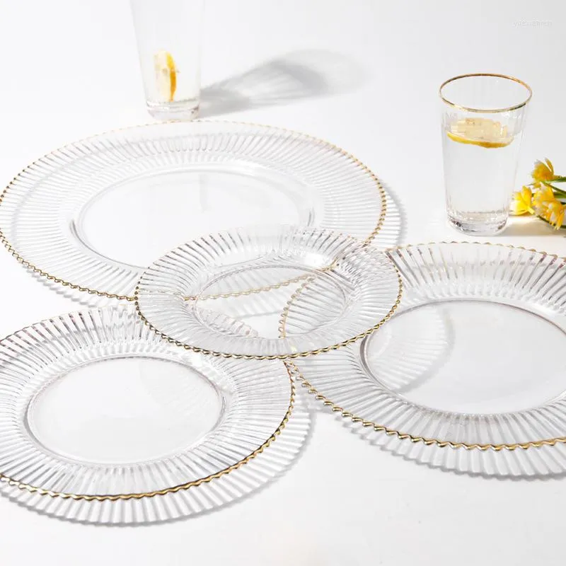 Пластины пластин золотой край европейский стеклянное блюдо ручной работы эль прозрачная посуда на западное Рождество