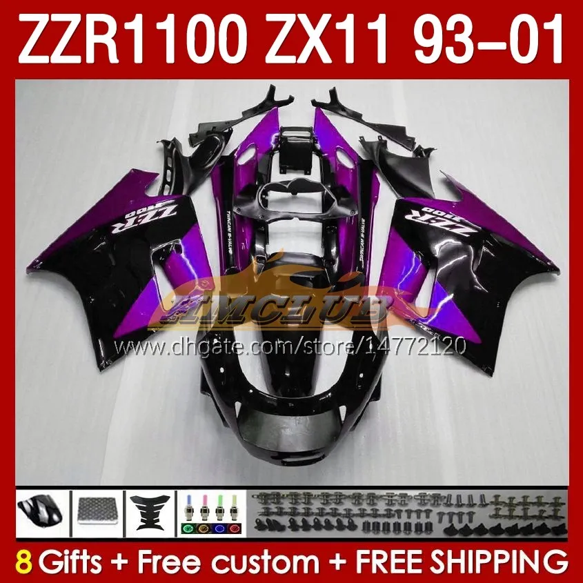 OEM Body Kit för Kawasaki Ninja ZX-11 R Purple Black ZZR1100 93-01 ZX 11 R 11R ZX11R 93 94 95 96 01 165NO.119 ZX11 R ZZR-1100 ZZR 1100 CC ZX-11R 1997 1998 1999 2000 2001 Fairing