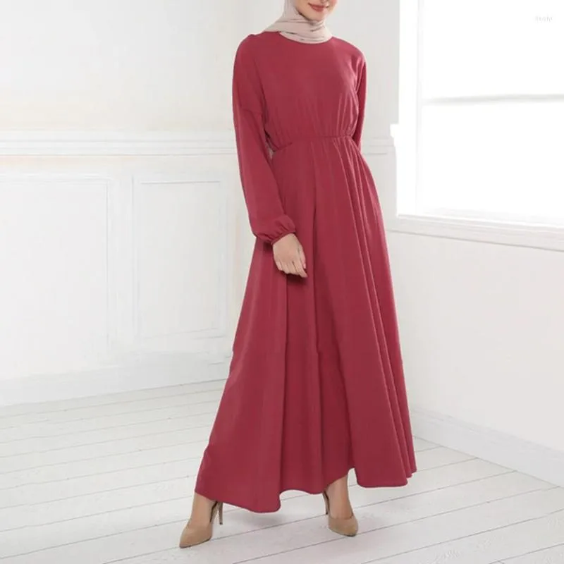 Vêtements ethniques solides Maxi robes pour femmes à manches longues col rond décontracté musulman longue Robe modeste Femme Swing Robe 2023 printemps dernier quotidien