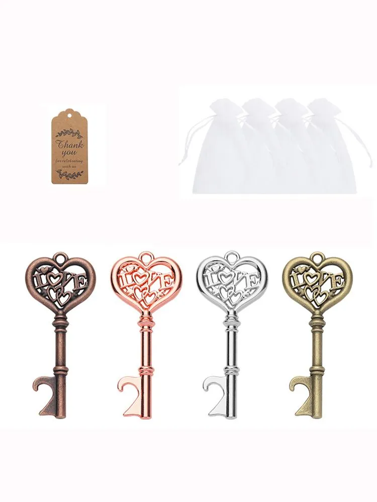 Apribottiglie Bomboniere con borsa bianca e Kraft Escort Card Skeleton Key Baby Shower Party Souvenir RRC878