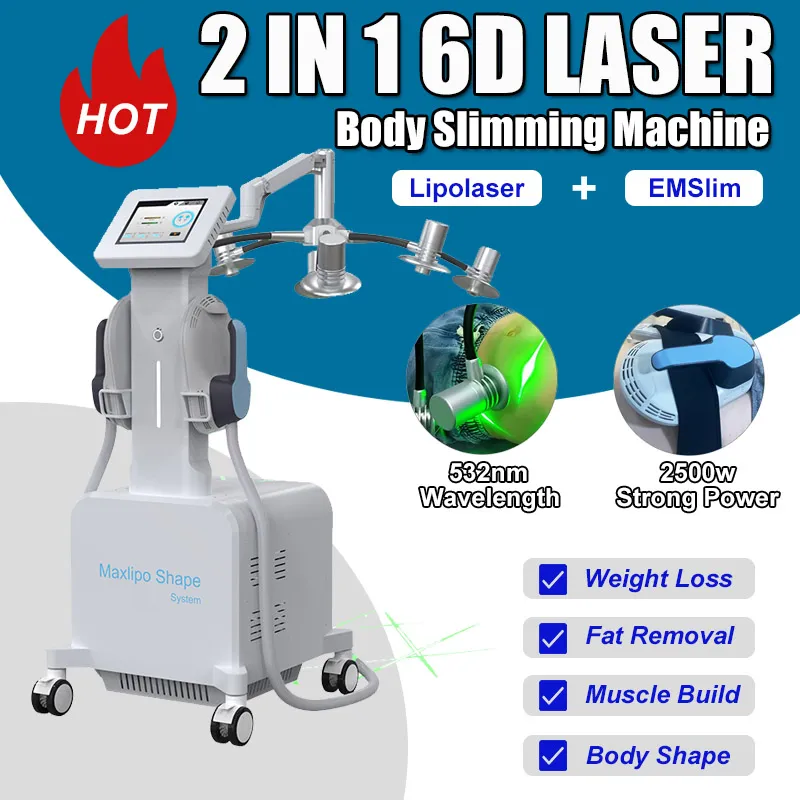 EMSlim Macchina per il corpo rassodante Sollevamento dei glutei Costruzione muscolare Laser lipo 6D portatile Dimagrante Perdita di peso Rimozione del grasso HIEMT Dispositivo per l'uso del salone domestico Approvato CE