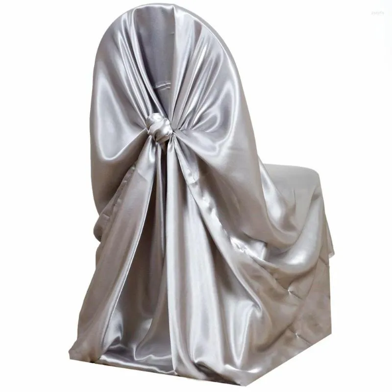Cubiertas para sillas 4/6 piezas Blanco Plata Universal Satin Self Tie Bows Wedding Party Room Slipcovers