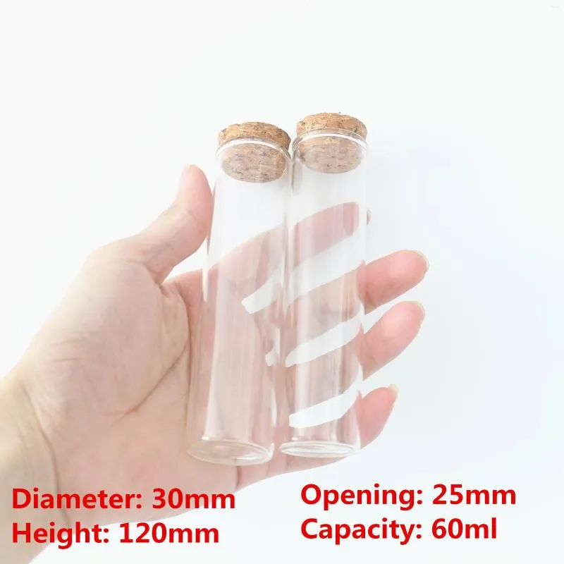 Förvaringsflaskor 24 st/parti 25 30 120mm 60 ml Little Glass Bottle Dragees burkar kryddig tom container teströr injektionsflaskor