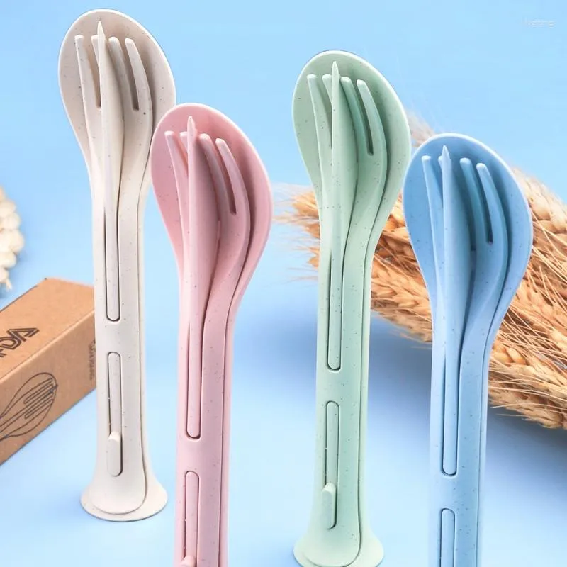 Set di stoviglie 3 pezzi Set di coltelli forchetta e cucchiaio di paglia di grano nordico Stoviglie portatili tre in uno occidentale per accessori da cucina per bambini