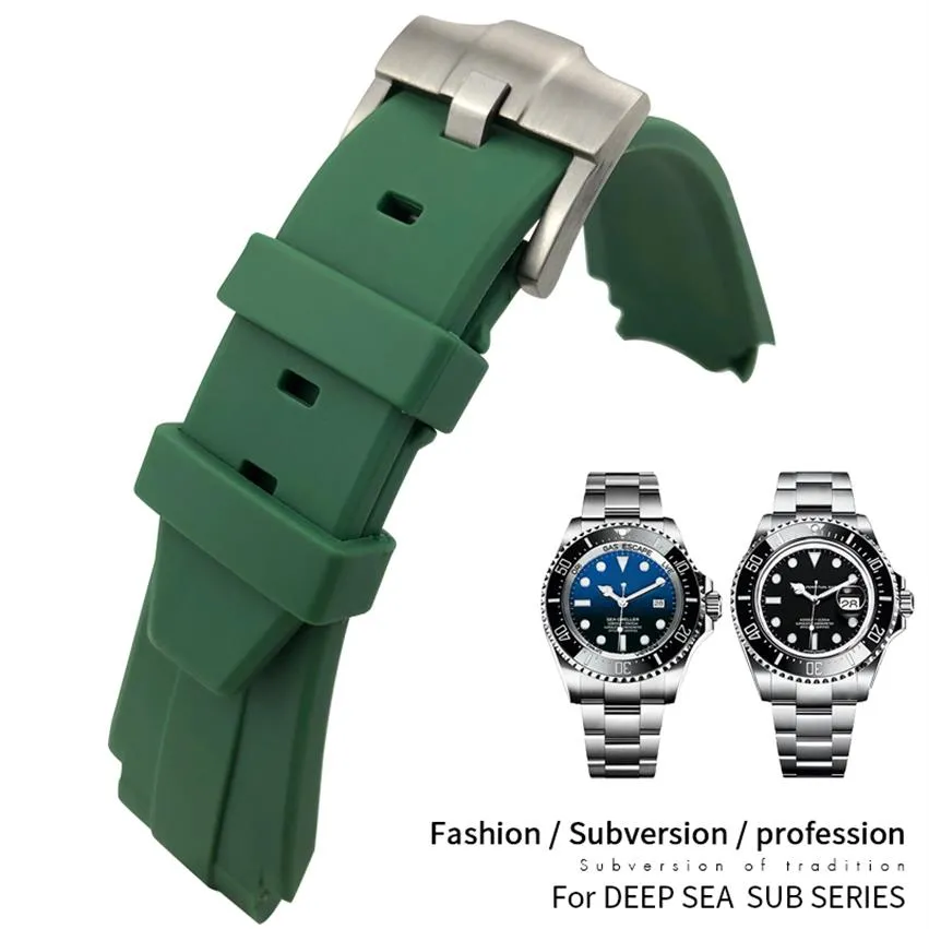 21mm 20mm Bracelet de montre en silicone en caoutchouc pour rôle Deep Sea Dwell Boucle de déploiement pliante en acier étanche Noir Bleu Vert GMT Strap264E