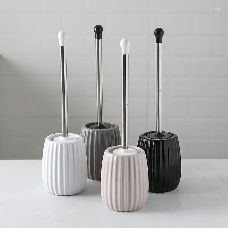 Bath Accessory Set Toilet Brush Holder Ceramic Base Bathroom Accessories Stainless Steel Long Handle Cleaning