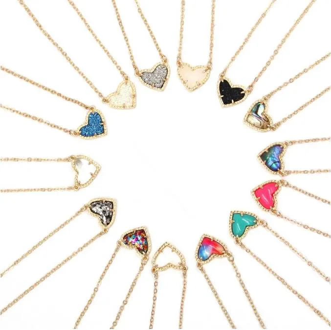 Neues Valentinstagsgeschenk, künstlicher glitzernder Abalone-Stein, kleine herzförmige 3D-Harzschale, Mini-Love-Drusy-Halsketten für Frauen-Anhänger