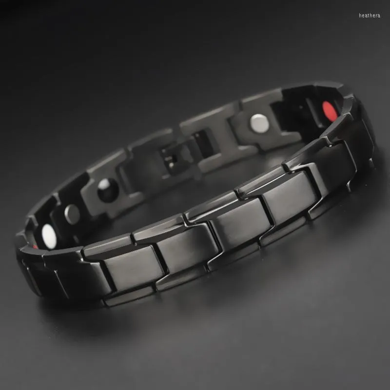Link Bracelets Healthy Magnetic Hologram Bracelet Men Shiny And Brushed Stainless Steel Men's Friendship Balance Mens Wrist Armband