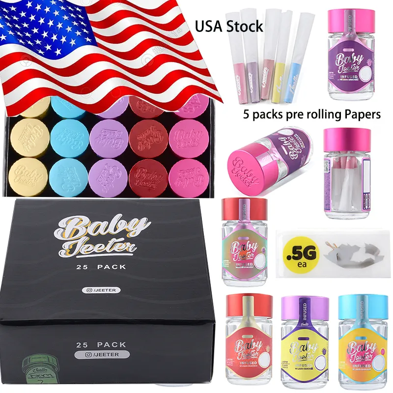 USA Stock Baby Jeeter Infused Glass Jar Smoking Accessories Liquid Diamond Cone Paper Labels 5 packs pre rolling Papers 16 Flavors Empty Contains