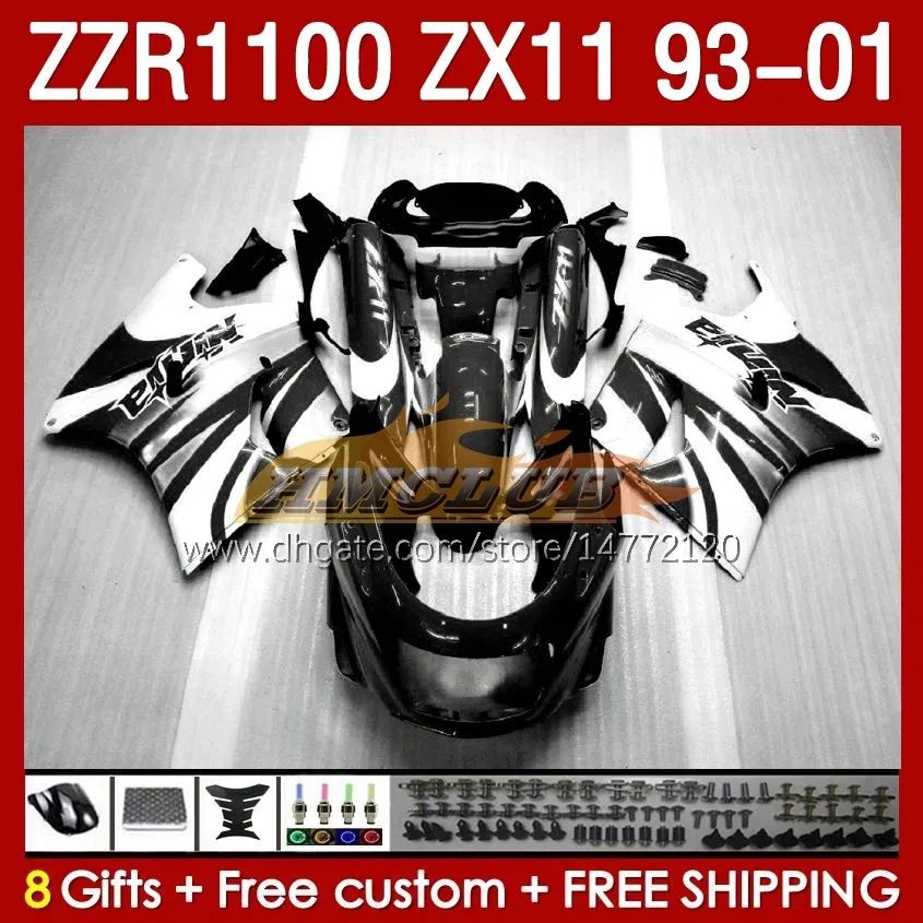 OEM Full Body voor Kawasaki Ninja ZX-11 R ZZR-1100 ZX-11R ZX11R 93 94 95 96 01 165NO.69 ZZR 1100 CC ZX11 ZX 11 R 11R ZZR1100 1997 1998 1998 1999 1999 2000 2001 BAIRES KIT ZWART WIT