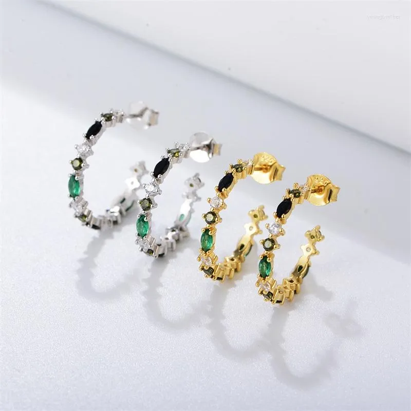 Hoop Earrings White Gold S925 Sterling Silver Colorful Cubic Zirconia Round Female Party Gift For Womens Fashion Jewelry