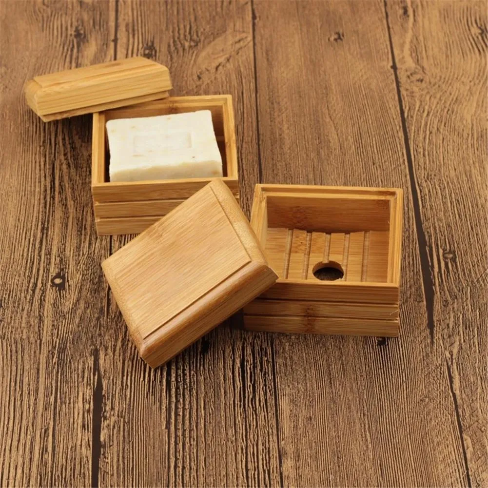 Naturlig bambu tvålskålbox bambu tvålar bricka hållare förvaring tvål rack platta lådor behållare för baddusch badrum rrc865