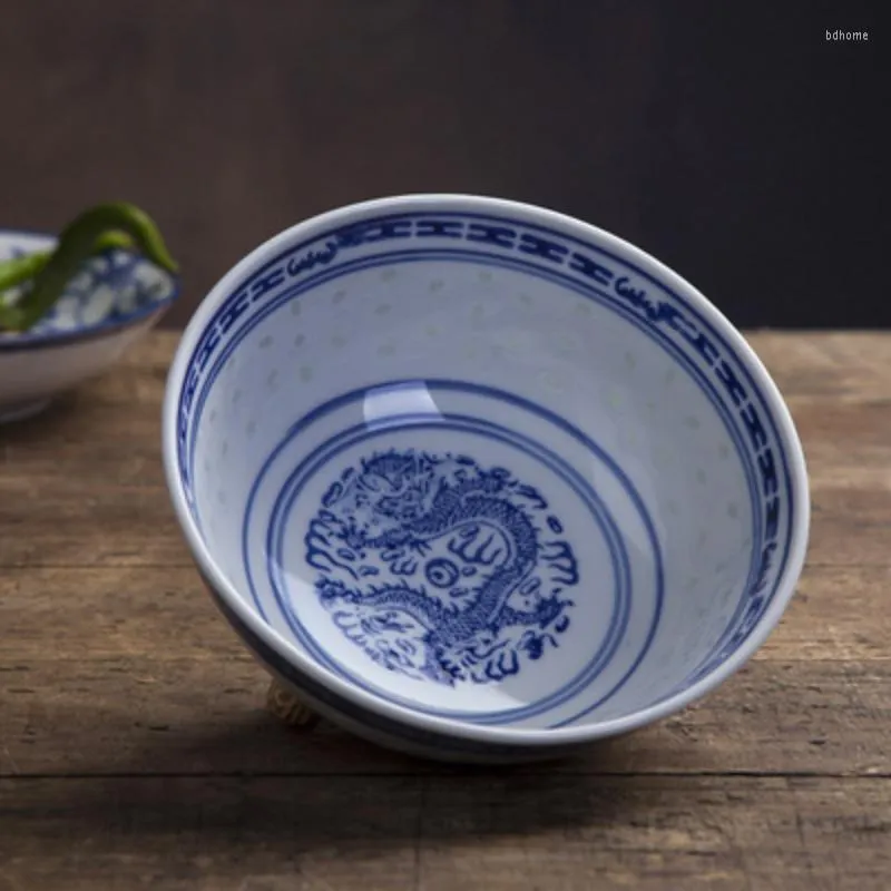 Bowls 4.5/5/6/7/8/9 Inch Blue And White Porcelain Ramen Bowl China Jingdezhen Ceramic Rice Dragon Pattern Tableware