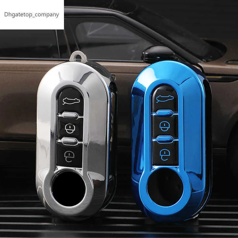 For Fiat 500 Soft TPU 3 Buttons Car Flip Folding Key Case Cover Remote Key Shell Holder Protecor Keychain Accessories