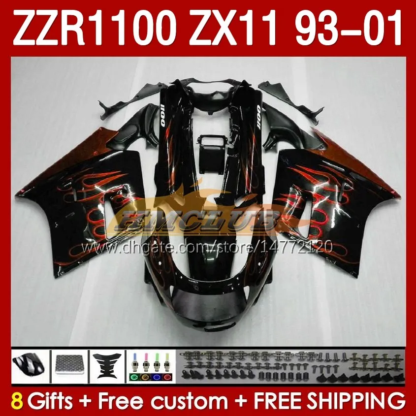 OEM Full Orange Flames Body for Kawasaki Ninja ZX-11 R ZZR-1100 ZX-11R ZX11R 93 94 95 96 01 165NO.74 ZZR 1100 CC ZX11 ZX 11 R 11R ZZR1100 1997 1998 1999 2000 2001 FAIRINGS KIT KIT