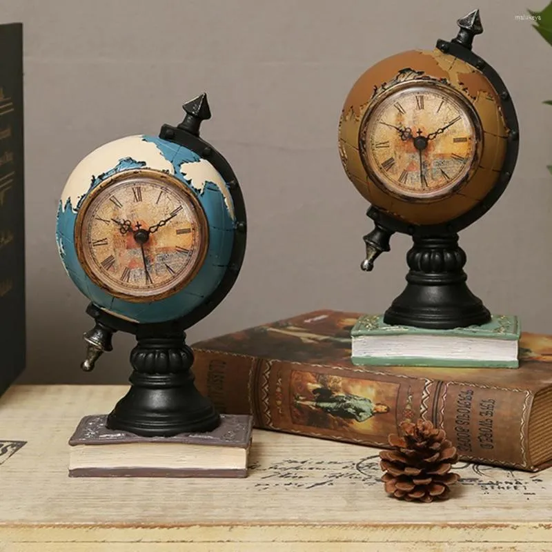 Tabel klokken nieuwigheid decoratie klok persoonlijkheid desktop multifunctionele decoratieve retro hars globe vorm piggy bank ornament