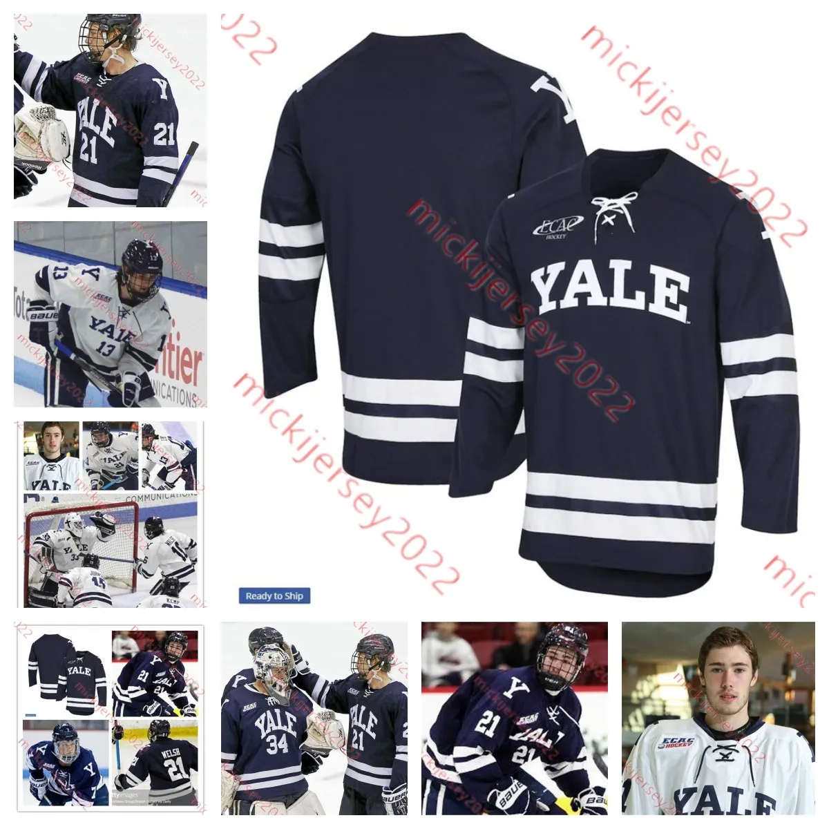 Yale Bulldogs Hockey Jersey Ryan Conroy Henry Wagner Reilly Connors Niklas Allain Ryan Stevens Teddy Wooding Ian Carpentier Mens Youth Custom Stitched Yale Jerseys