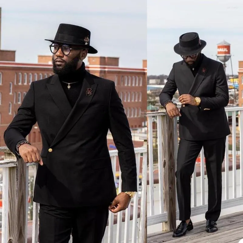 Abiti da uomo su misura 2 pezzi Uomo Nero One-Button Fashion Smoking dello sposo di alta qualità Cappotto da sposa Causale Prom