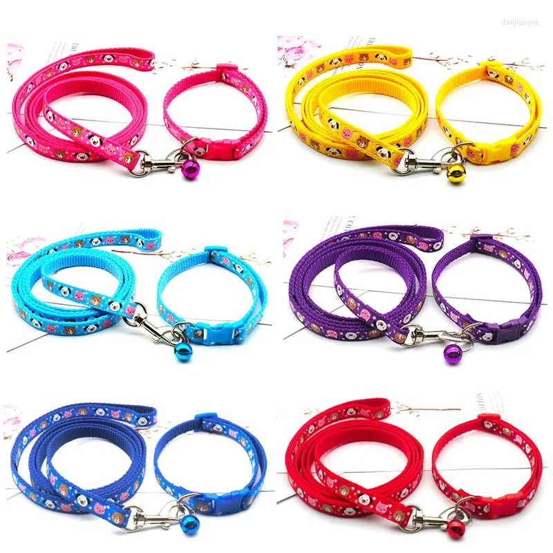 Dog Collars Nylon Animal Printing Adjustable Cat Collar With Bells Leash Pets Neck Accessories For Puppies Kittens Gato