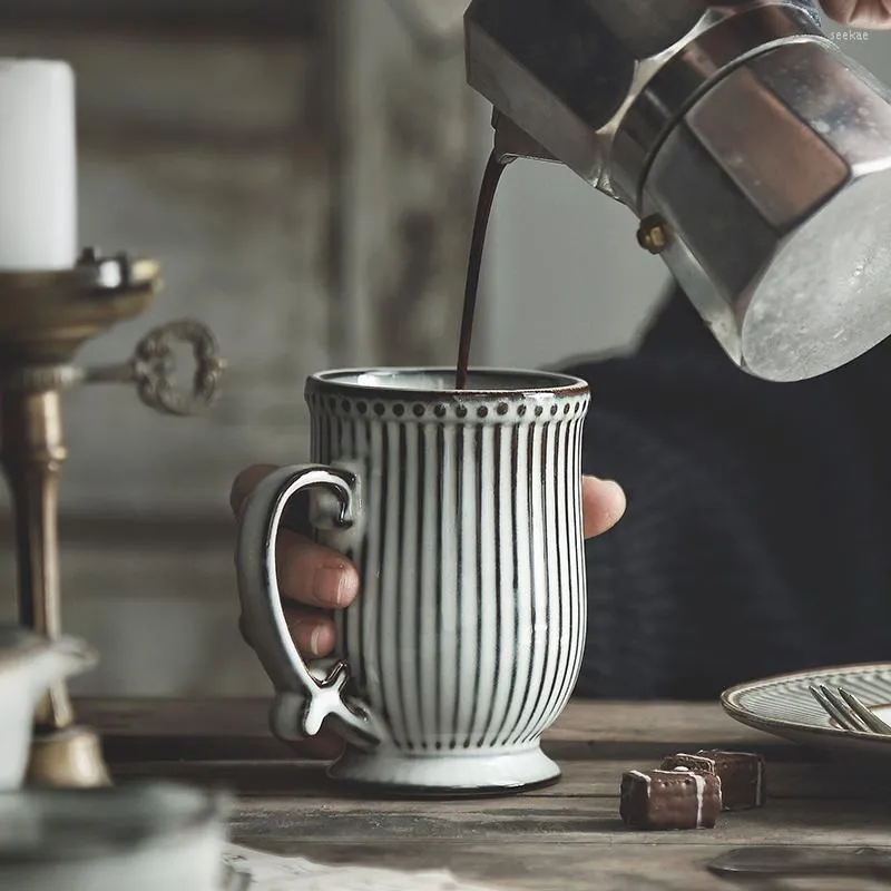 Mugs KINGLANG Retro Coffee Mug Vintage Breakfast Milk Cup Ceramic Drinking Water Teacup