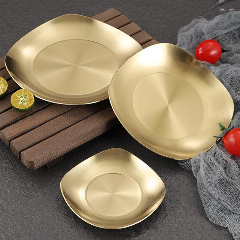 Plates 1Pc Stainless Steel Dinner Korean Style Seasoning Kimchi Barbecue Tableware Cake Snack Dishes Kitchen Plate