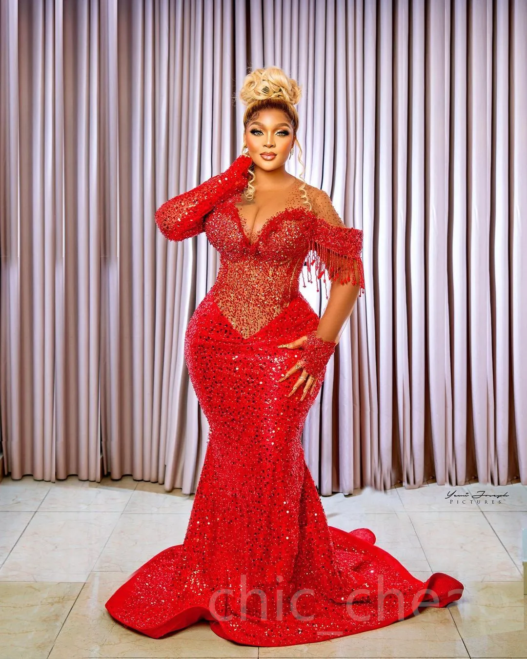 2023 Arabic Aso Ebi Red Mermaid Prom Dresses Beadings Crystals Evening Formal Party Second Reception Birthday Engagement Gowns Dress ZJ707