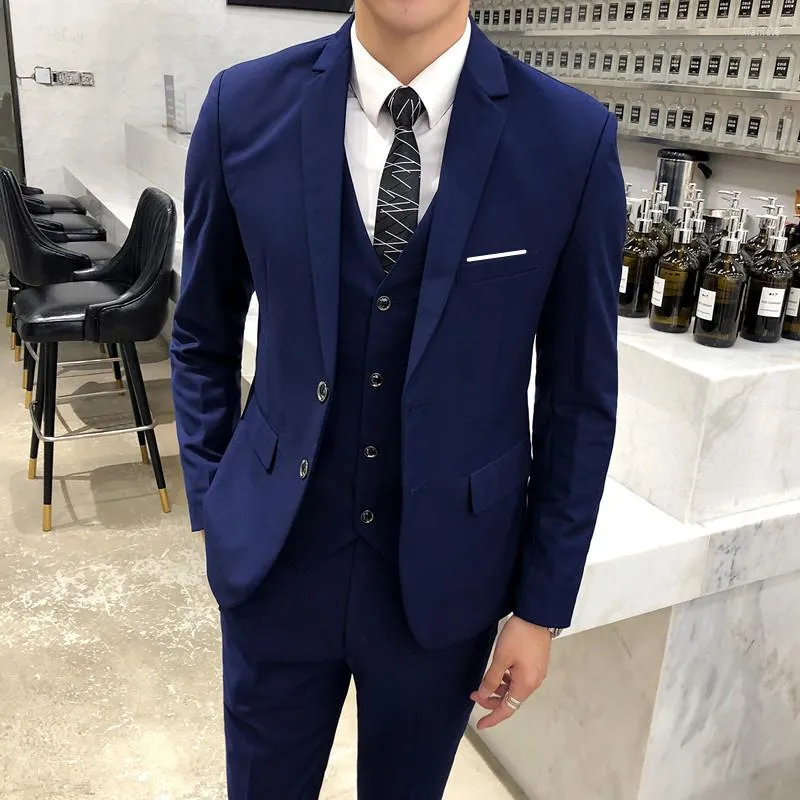 Men's Suits 3 Pcs Suit Coat Pants Vest Set / 2023 Fashion Men's Casual Boutique Pure Color High-quality Business Wedding Jacket Blazers