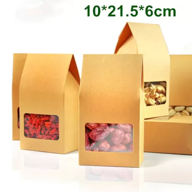 En gros 120 Pcs/Lot 10x21.5x6 cm Kraft Boîte De Papier Avec Fenêtre Transparente DIY Cadeau Emballage Stockage Des Aliments Emballage Oragan Sac Pour Snack Cookies Noix