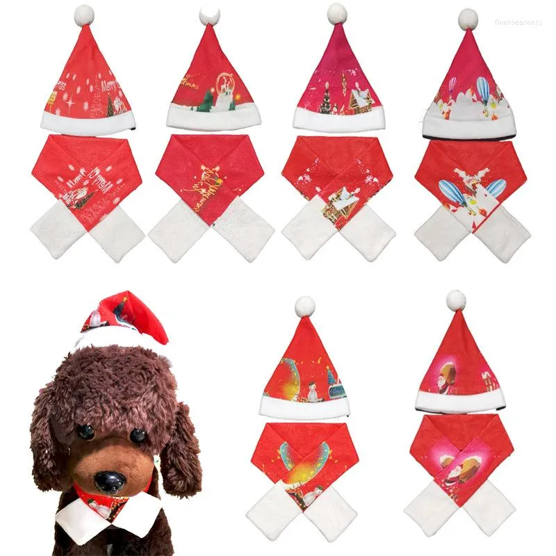 Abbigliamento per cani Cappello per gatti Sciarpa rossa Set di costumi natalizi Babbo Natale regolabile per cuccioli Gatti Cani di piccola taglia