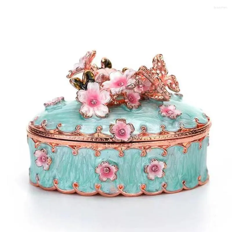 Bouteilles de stockage 1pc fleurs de cerisier bibelot boîte Vintage fleur papillon émail bijoux étui à la main anneau boucle d'oreille cadeau créatif