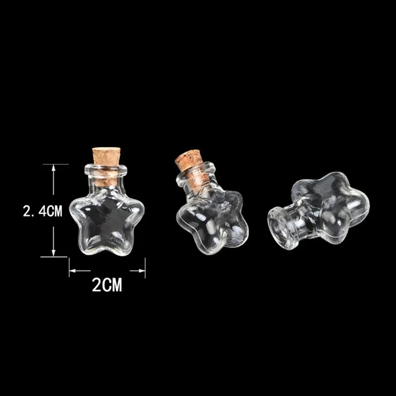 Pentagram Star Mini Cute Bottles Pendants Small Glass Bottles With Cork Transparent Clear Jars Gifts Vial 100pcs330w