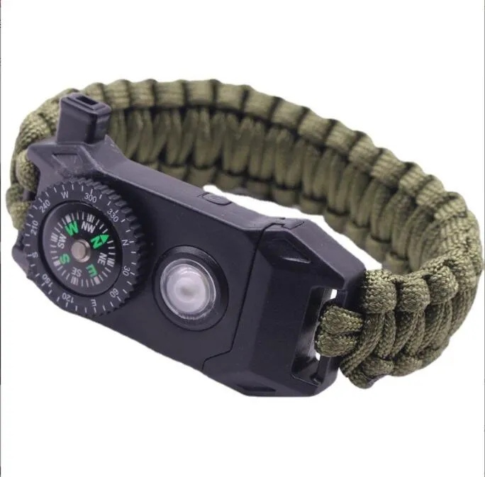 Outdoor SOS Survival Armbänder 7 in 1 LED Lichter Notfall Multifunktions Fallschirmschnur Armband Kompass für Wandern Camping Radfahren