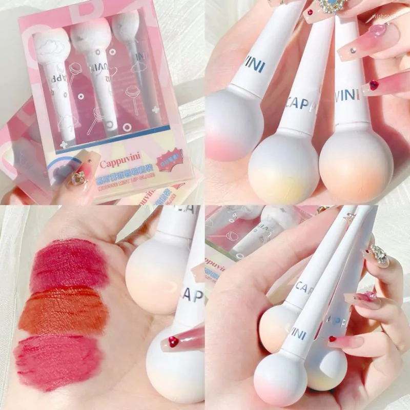 Lip Gloss 3 stks/set matte fluweel vloeibare lippenstift waterdichte non-stick cup tint meisjes zoete glazuur Koreaanse make-up