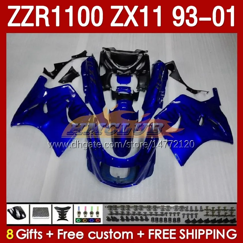 Kit carrosserie bleu noir pour KAWASAKI NINJA ZX-11 R ZZR1100 ZX-11R ZZR 1100 CC ZX11 ZX 11 R 11R 165No.2 ZX11R 93 94 95 96 01 ZZR-1100 1997 1998 1999 2000 2001 OEM Carénage complet