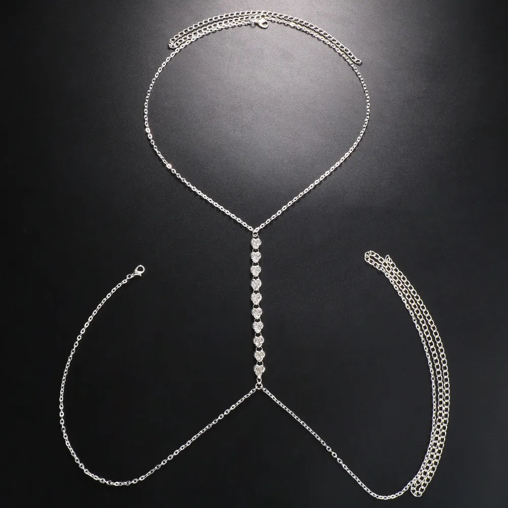 Festive Versatile Line Hearts Body Chain Sexy Super Shiny Full Diamond Breast Chain Long Women's Jewelry