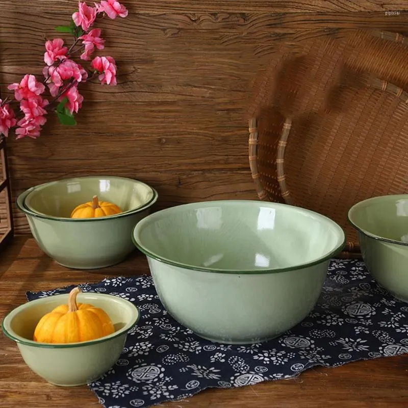 Bowls 2pcs Vintage Enamel Basins Thickened Soup Bowl Fruit Plate Large Capacity Cooking Pot Containers Kitchen Tableware