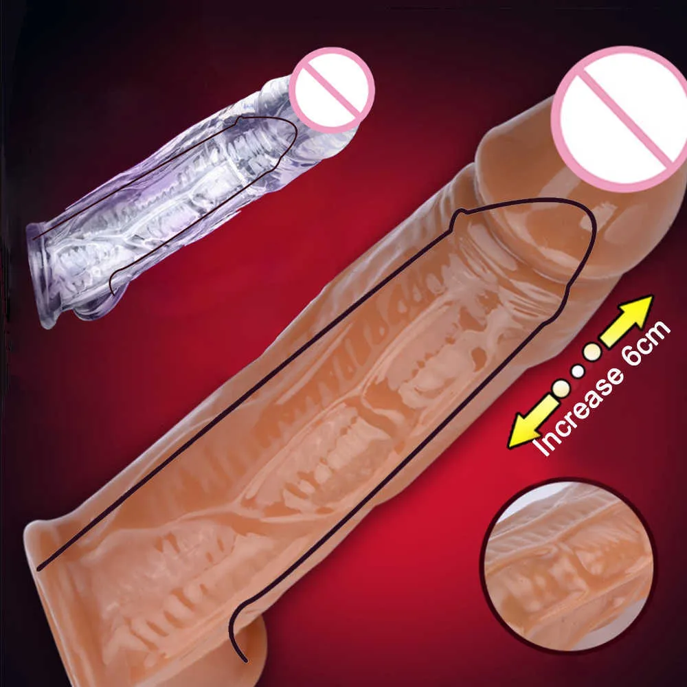 Extensões Dildos machos Atraso ejaculação Manga de pênis reutilizável Aumentação Dick Extender Brinquedos sexuais para homens Anel MENANCER MP46