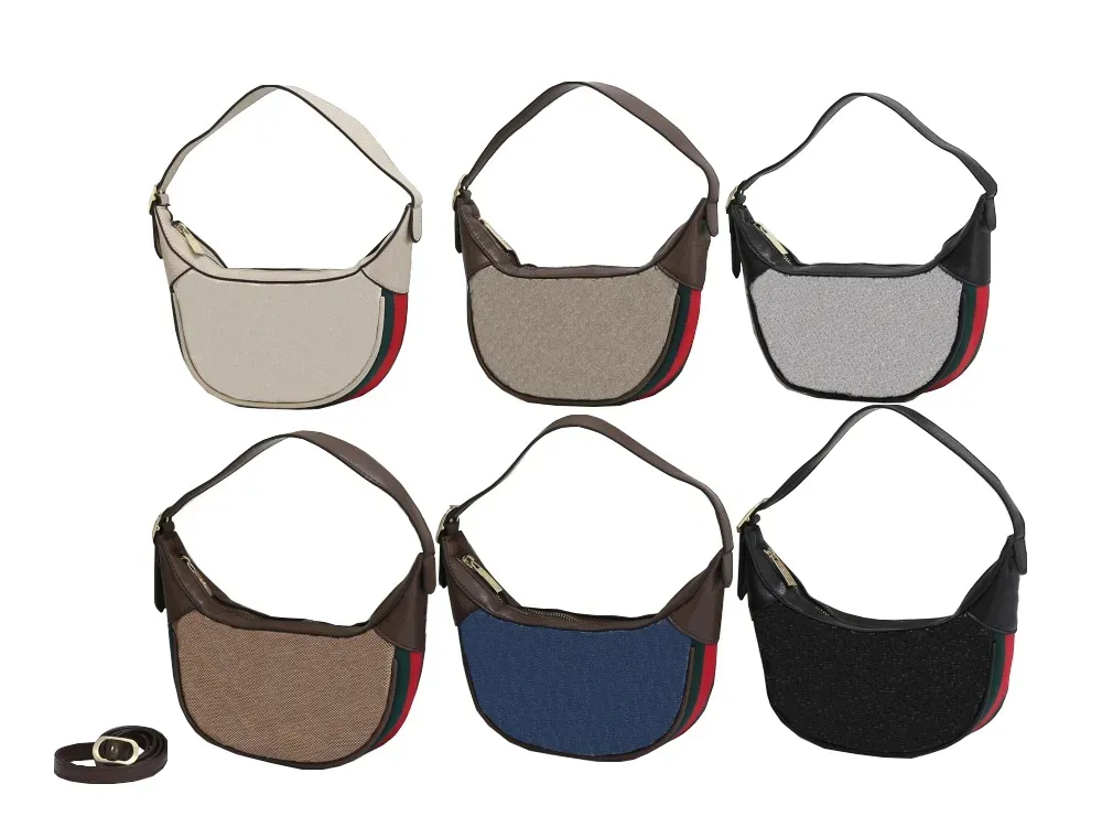 Ophidia Loop Half-Moon Baguette Bags Мини-сумка для подмышек Monograms Flower Handbag 2023 Дизайнерская женская воловья кожа Темно-синяя холщовая сумка через плечо