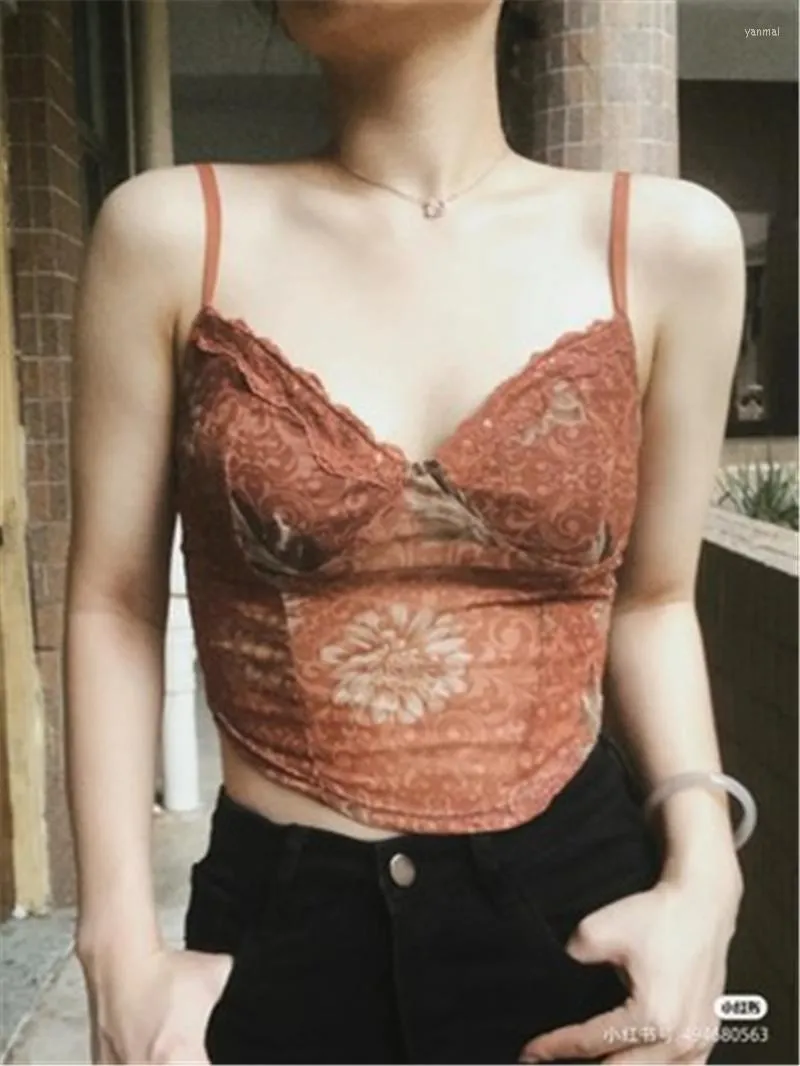 Kadın Tankları Baskılı Mesh Camisole Seksi Bahar Sonbahar Yaz Debardeur Giysileri Kadın Tüp Korse Tank Tops Vetement Femme 2023