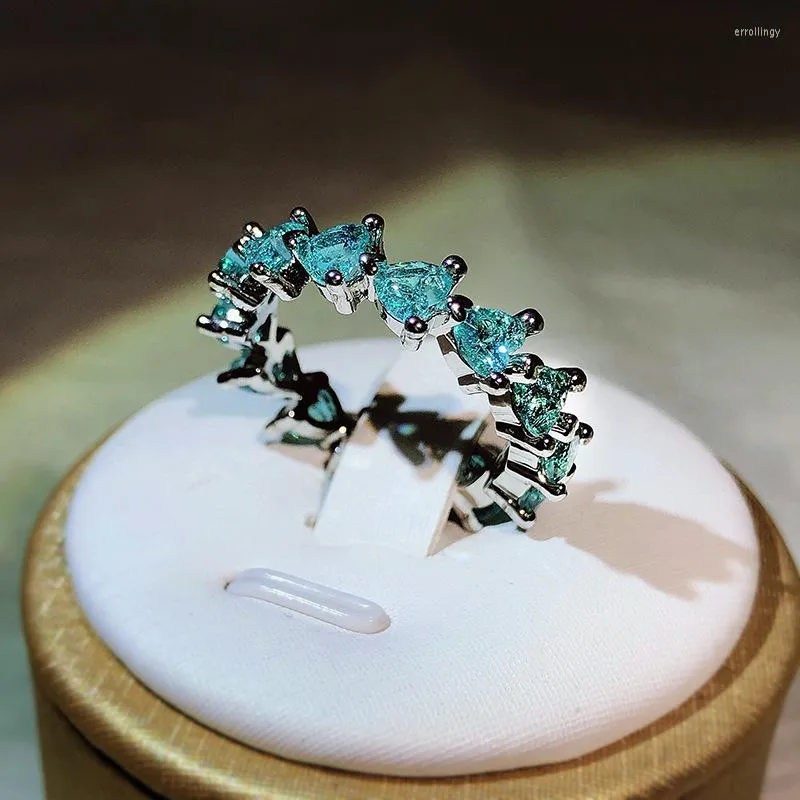 Cluster Rings 925 Silver High-Definition Jewelry Design Simulation Paraiba Tourmaline Ring Light Luxury Color Treasure Love Gift