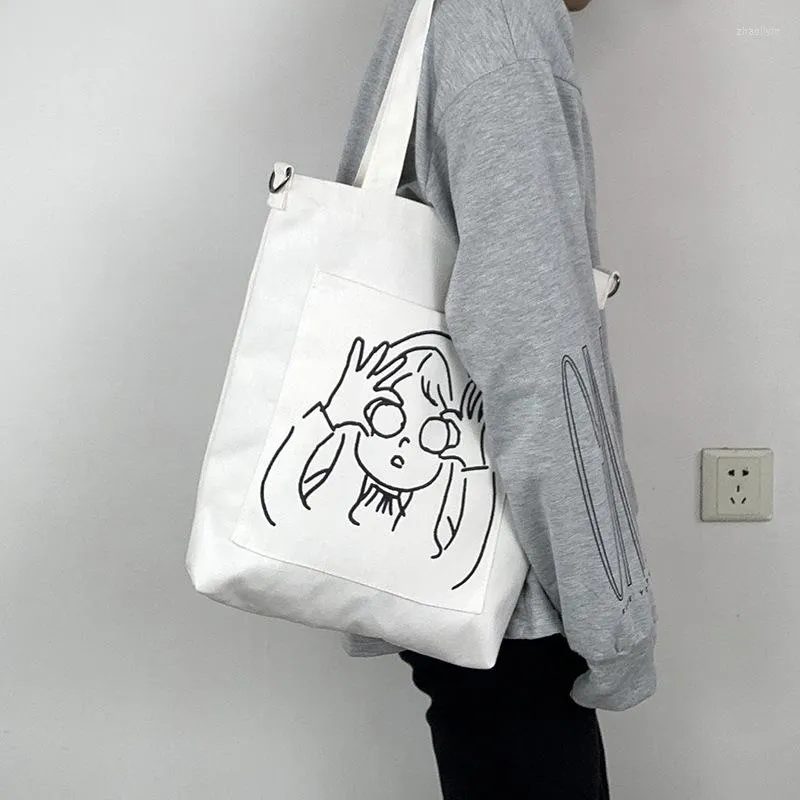 Evening Bags Kawaii Girl Printed Shoulder Women Canvas Bag Large Capacity Tote Messenger Handbag Eco Cloth Fabric Shopping